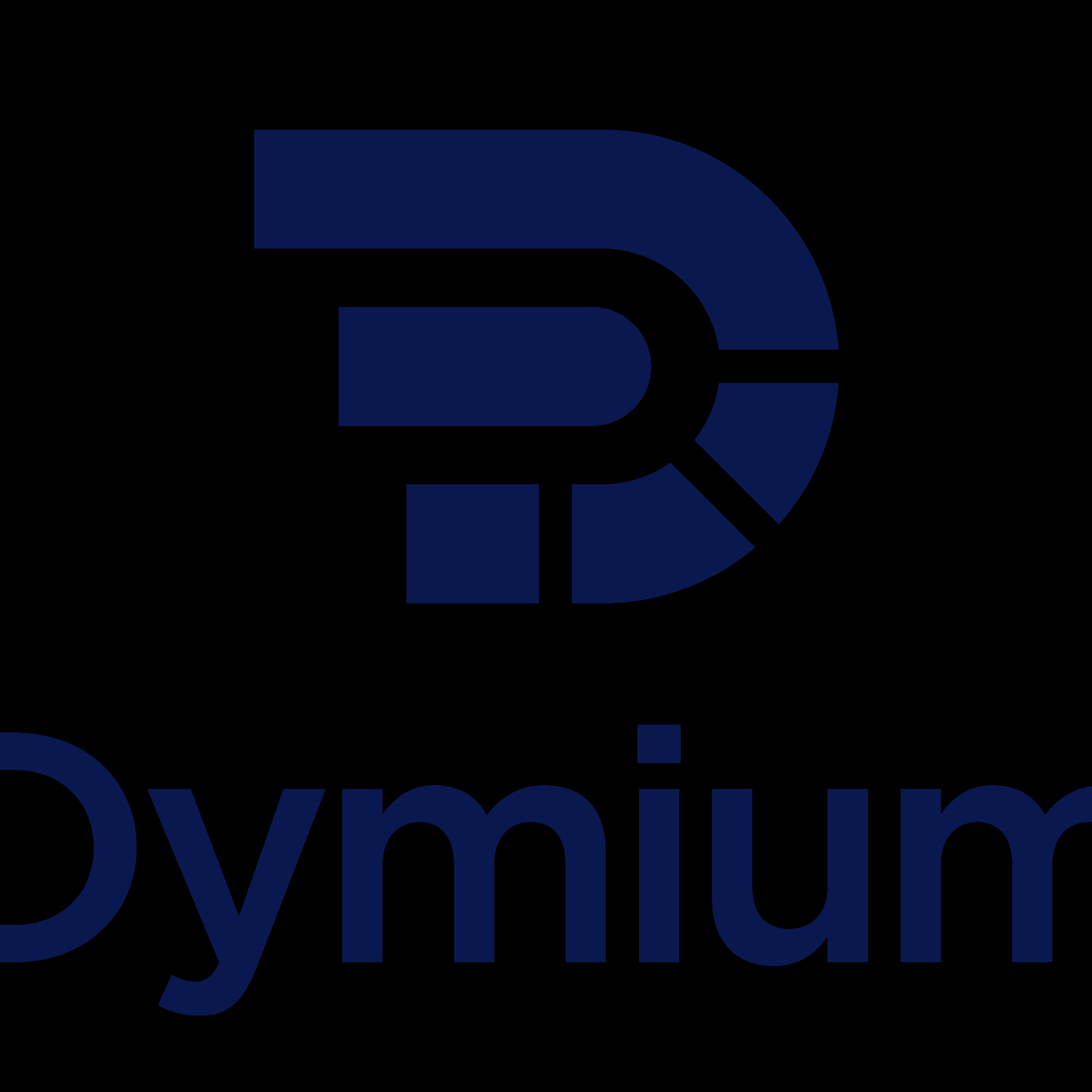 Dark blue letter "D" with the word Dymium underneath